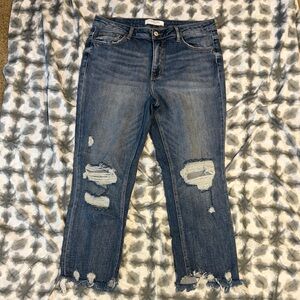 Stylish Distressed Ankle Jeans in Blue